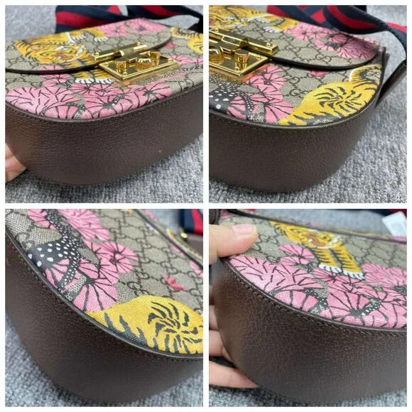 100% Authentic GUCCI Padlock Brown Bengal Canvas Shoulder Bag - Picture 8 of 15